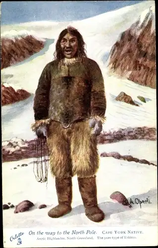 Künstler Ak Operti, A., On the way to the North Pole, Cape York Native, Arctic Highlander, Grönland