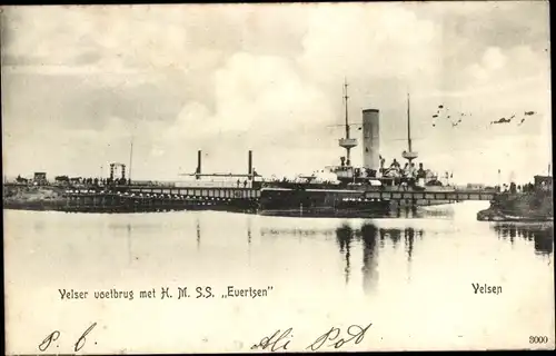 Ak Velsen Nordholland Niederlande, Niederländisches Kriegsschiff, Hr.Ms. Evertsen
