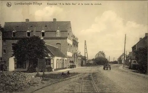 Ak Lombardsijde Lombartzyde Westflandern, Estaminet A la Belle Vue et la route du vicinal