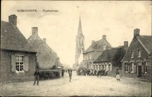 Ak Bixschoote Langemark Poelkapelle Westflandern, Plaatsstraat, Kirche