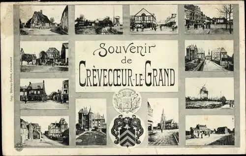 Ak Crevecoeur le Grand Oise, verschiedene Ortsansichten, Bahnhof und Kirche