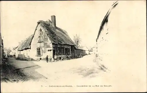 Ak Crevecoeur le Grand Oise, Reetdachhaus in der Rue du Gallet