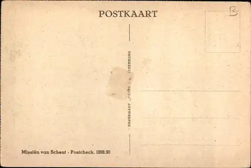 Ak Kongo, Mission van Scheut, Missionar, umgestürzter Baum versperrt den Weg, afrikanische Kinder