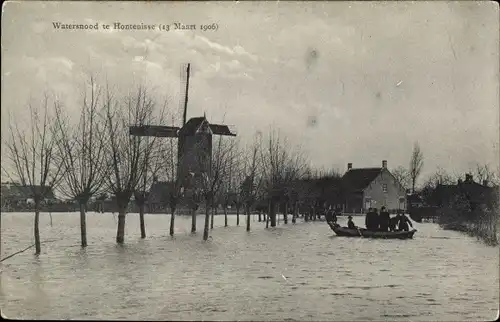 Ak Hontenisse Zeeland, Hochwasser am 13. März 1906, Windmühle