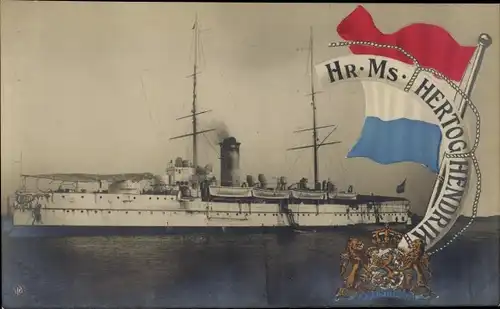 Ak Niederländisches Kriegsschiff, Hr. Ms Hertog Hendrik, Wappen