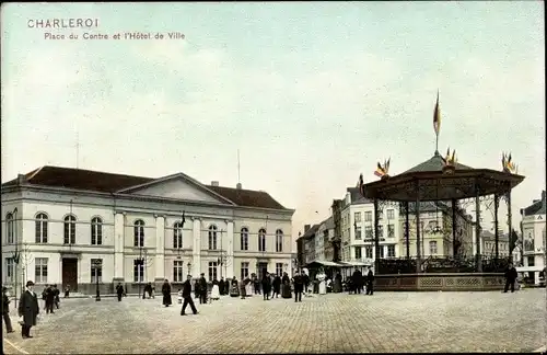 Ak Charleroi Wallonie Hennegau, Place du Central, Rathaus