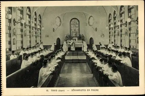 Ak Tokio Präf. Tokio Japan, Seminaristen im Gebet