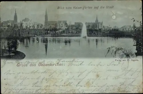 Mondschein Ak Gelsenkirchen im Ruhrgebiet, Stadtansicht, Kaisergarten