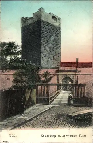 Ak Cheb Eger Region Karlsbad, Kaiserburg mit schwarzem Turm