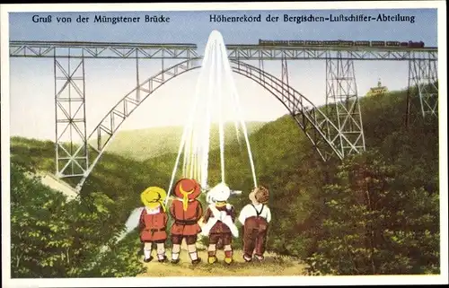 Ak Solingen, Müngstener Brücke, Höhenrekord Bergische Luftschiffer Abteilung