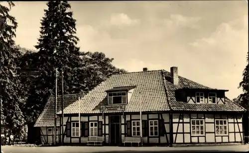 Ak Meisdorf Falkenstein Harz, Jugendherberge Falkenhütte, Fachwerkhaus