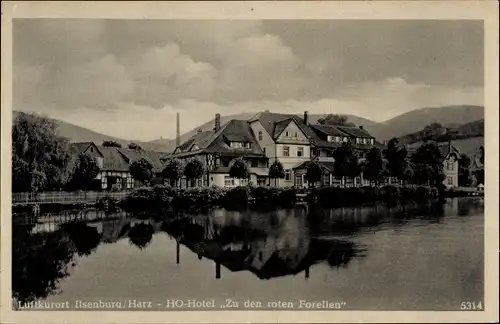 Ak Ilsenburg Harz, HO Hotel  Zu den roten Forellen, Teich