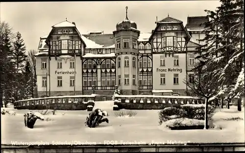 Ak Schierke Wernigerode am Harz, FDGB-Ferienheim Franz Mehring im Winter