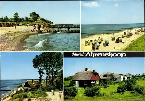 Ak Ostseebad Ahrenshoop Fischland, Strand, Reetdachhäuser, Teilansichten