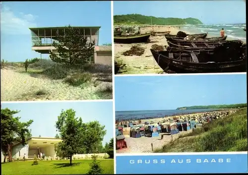 Ak Ostseebad Baabe auf Rügen, Konzertplatz, Stand, Fischerstrand, Inselparadies