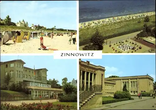 Ak Ostseebad Zinnowitz auf Usedom, Strand, Sportanlage, Kulturhaus, Haus Schmirgal