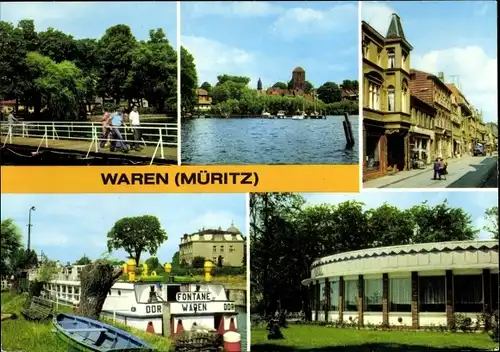 Ak Waren an der Müritz, Kietzbrücke, Lange Straße, Konsum Gaststätte Müritzring, MS Fontane, Hafen