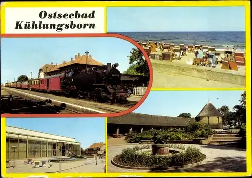 Ak Ostseebad Kühlungsborn, Bahnhof West, Molli, Strand, FDGB-Ferienheim Ernst Grube, Konzertgarten