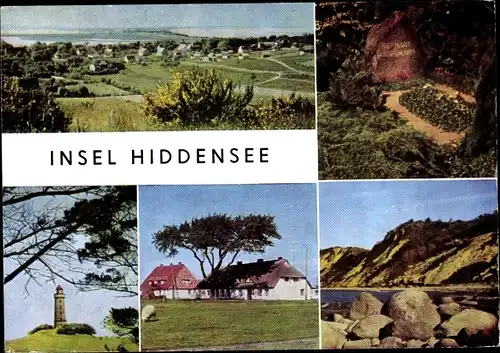 Ak Insel Hiddensee in der Ostsee, Leuchtturm, Felsenküste, Grab G. Hauptmann