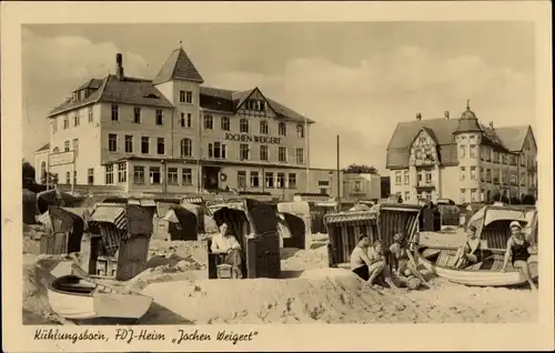 Ak Ostseebad Kühlungsborn, FDJ Heim Jochen Weigert, Strand, Strandkörbe, Badegäste