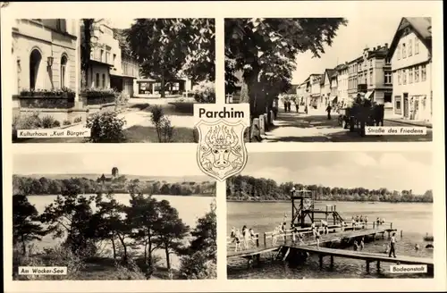 Ak Parchim in Mecklenburg, Kulturhaus Kurt Bürger, Wockersee, Straße des Friedens