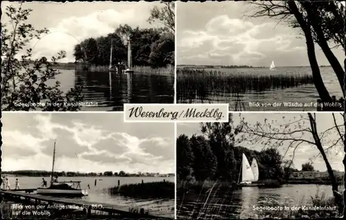 Ak Wesenberg in Mecklenburg, Kanaleinfahrt, Segelboote, Anlegestelle, Woblitz