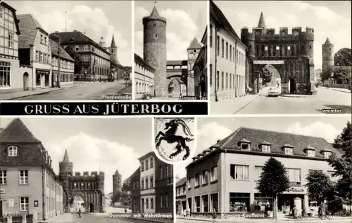 Ak Jüterbog in Brandenburg, Pferdestraße, Zinnaer Tor, Konsum Kaufhaus, Dammtor, Wehrtürme, Wappen