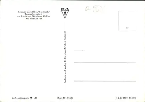Ak Langenbernsdorf in Sachsen, Konsum Gaststätte Waldperle am Werdauer Wald