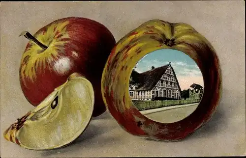 Passepartout Ak Fachwerkhaus, Äpfel