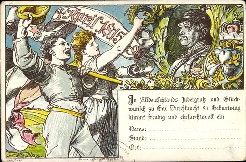 Ganzsachen Künstler Litho Fürst Otto von Bismarck, 80. Geburtstag 1 April 1895