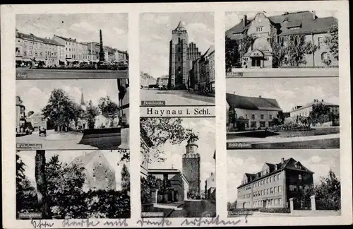 Ak Chojnów Haynau Schlesien, Ring, Wilhelmsplatz, Wehrturm, Bahnhof, Schlossplatz