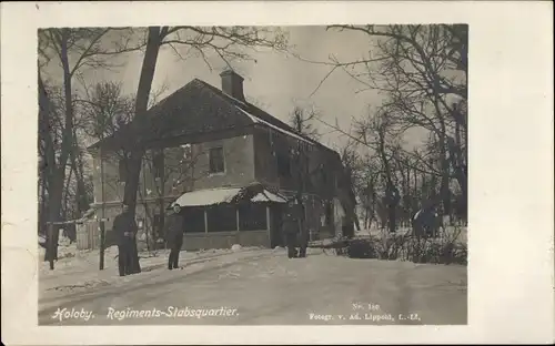 Foto Ak Holoby Ukraine, Regiments Stabsquartier, Winter, 1. WK