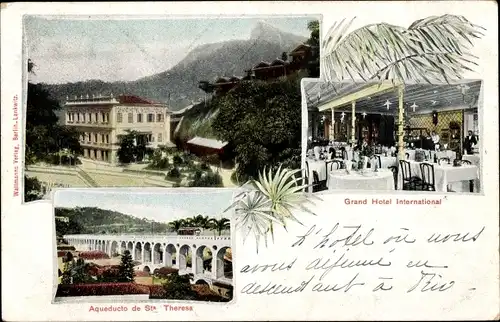 Ak Rio de Janeiro Brasilien, Aqueducto de Sta Theresa, Grand Hotel International