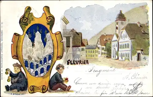 Künstler Ak Fleurier Val de Travers Kanton Neuenburg, Teilansicht