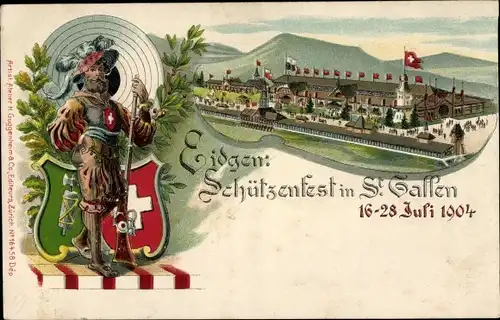 Präge Wappen Litho Sankt Gallen Stadt Schweiz, Schützenfest 16-28 Juli 1904