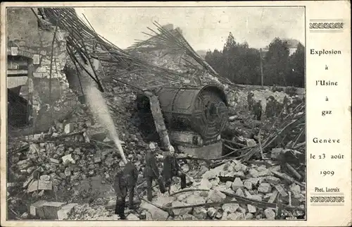 Ak Genf Schweiz, Explosion in der Fabrik am 23. August 1909
