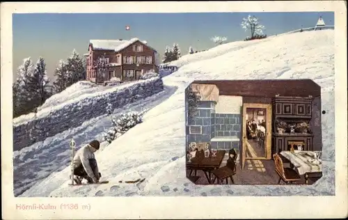 Ak Fischenthal Kanton Zürich, Hörnli Kulm, Winter, Skifahrer