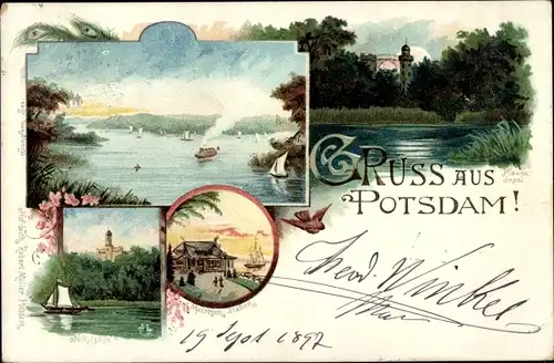 Litho Potsdam in Brandenburg, Pfaueninsel, Matrosenstation, Nikolsköe