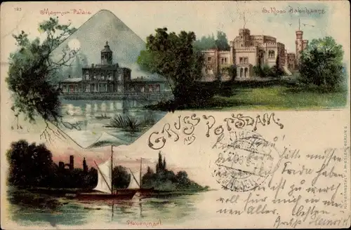 Litho Potsdam in Brandenburg, Marmorpalais, Schloss Babelsberg, Pfaueninsel