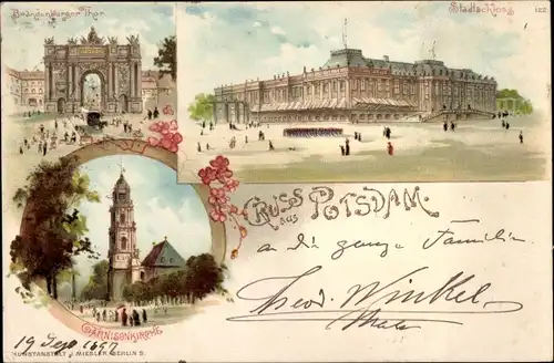 Litho Potsdam, Brandenburger Tor, Stadtschloss, Garnisonkirche