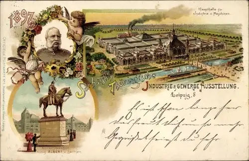 Litho Leipzig in Sachsen, Sächs Thür. Industrie und Gewerbeausstellung 1897, König Georg von Sachsen