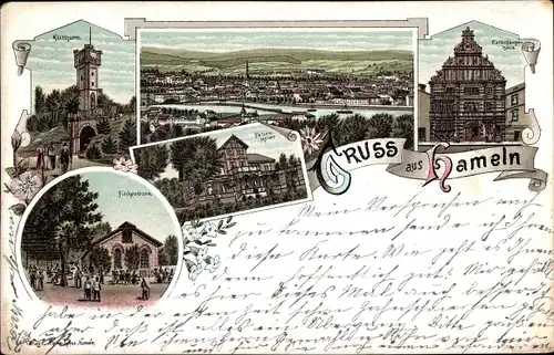 Litho Hameln in Niedersachsen, Felsenkeller, Finkenborn, Rattenfängerhaus