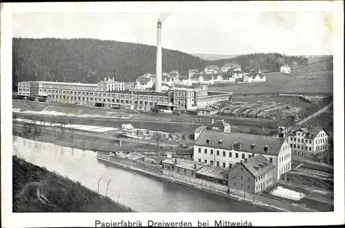 Ak Dreiwerden Rossau Mittelsachsen, Papierfabrik, Bahnstrecke, Güterwagons