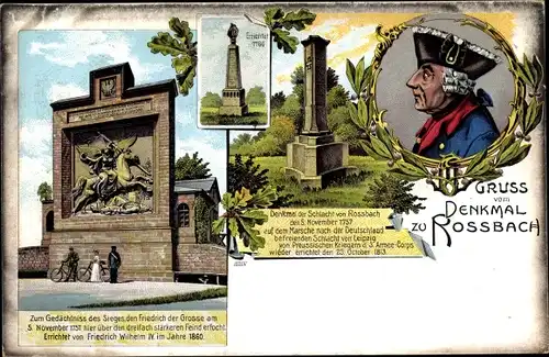 Litho Reichardtswerben Weißenfels in Sachsen Anhalt, Denkmal zu Rossbach, Friedrich der Große