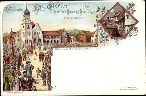 Litho Berlin Treptow, Gewerbeausstellung 1896, Platz vor dem Berliner Kaufhause