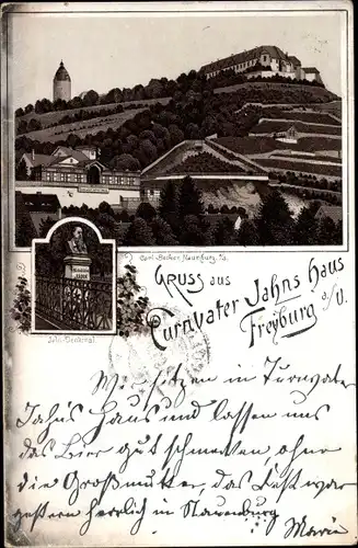 Vorläufer Litho Freyburg an der Unstrut, Turnvater Jahn Haus, Jahn Denkmal, Turm und Schloss