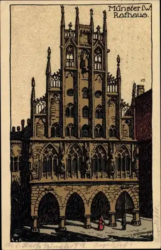Steindruck Ak Münster in Westfalen, Ansicht vom Rathaus