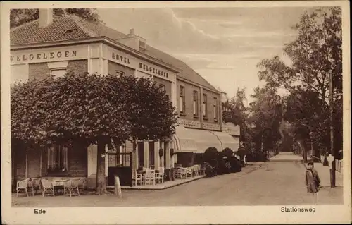 Ak Ede Gelderland Niederlande, Stationsweg, Hotel Welgelegen