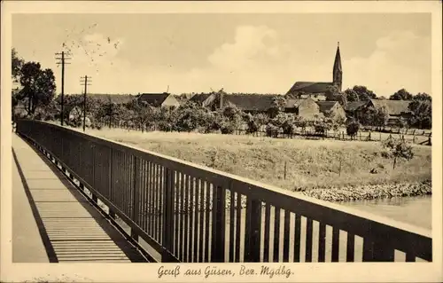 Ak Güsen Elbe Parey in Sachsen Anhalt, Brücke, Teilansicht, Kirche