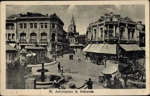 Ak București Bukarest Rumänien, St. Antons-Platz, Geschäfte